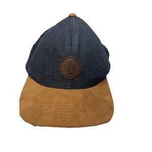 Volcom Blue Denim Brown Suede Bill Mens Snapback Hat Cap OS Adjustable Nautical